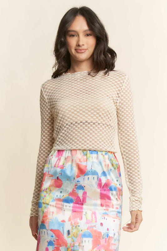 Textured Dot Mesh Long Sleeve Top