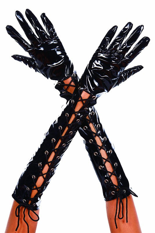 Glossy Lace Up Gloves